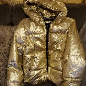 Gold metallic puffer coat
